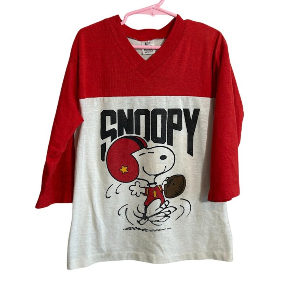 VTG 50s Snoopy Peanuts Kids Raglan T-shirt M/L Football Red USA Rob Roy